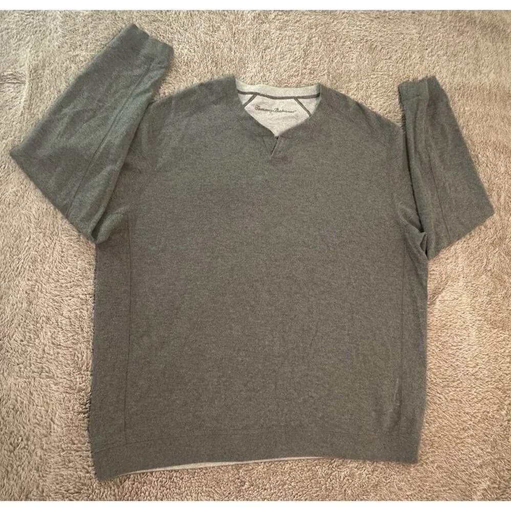 Tommy Bahama Reversible Sweater Gray Cotton Long Sleeves Mens